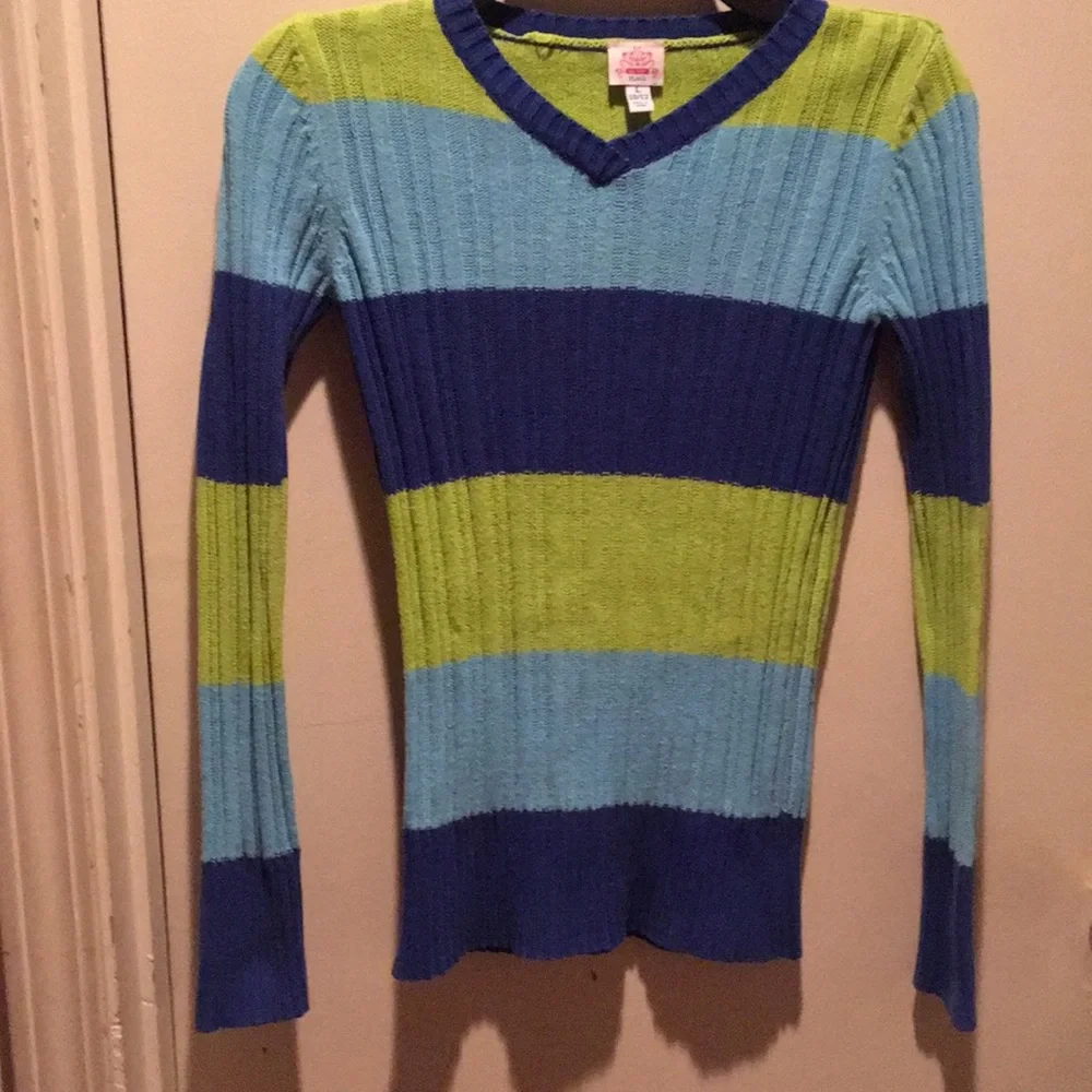 Striped sweater Girls size 10 -12 Childrens Place green & blue EUC